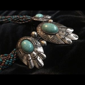 Turquoise, silver, bead necklace Southwest style